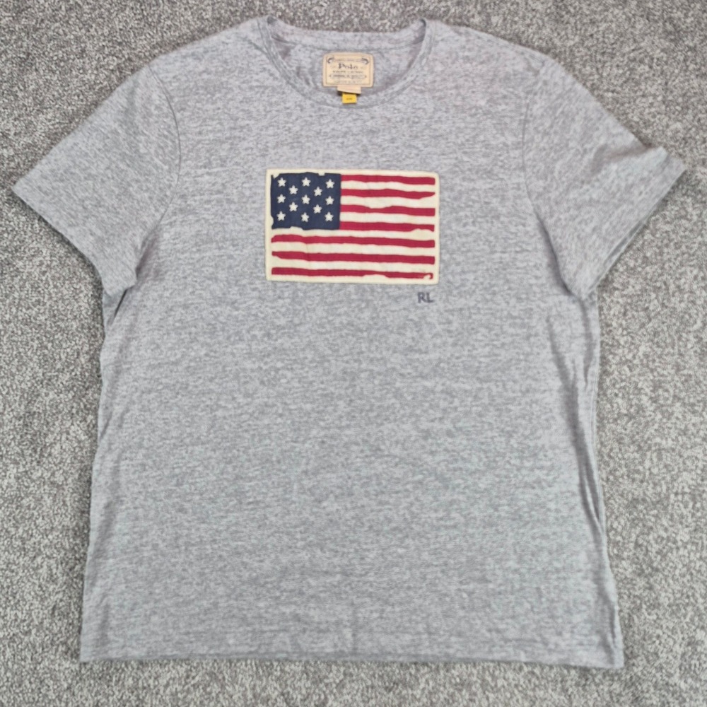 Polo Ralph Lauren Flag Slub Jersey T-Shirt Mens XL Gray Custom Slim Fit Cotton